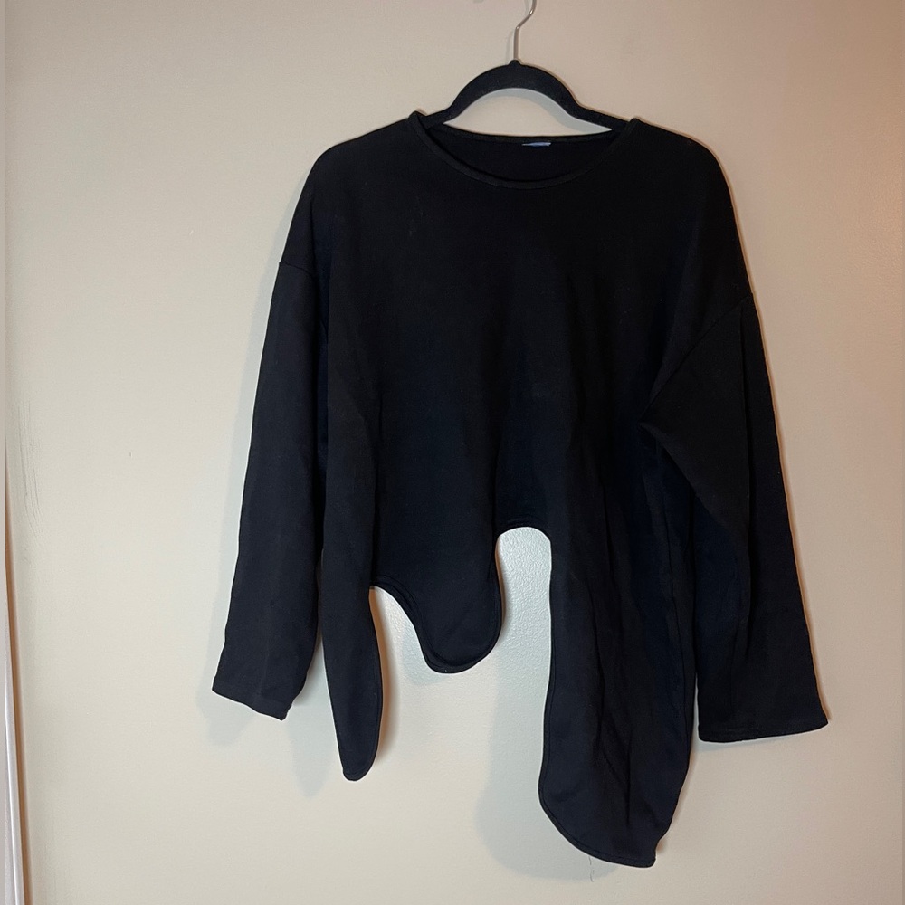 Womens Large Black Asymmetrical Long Sleeve Shirt